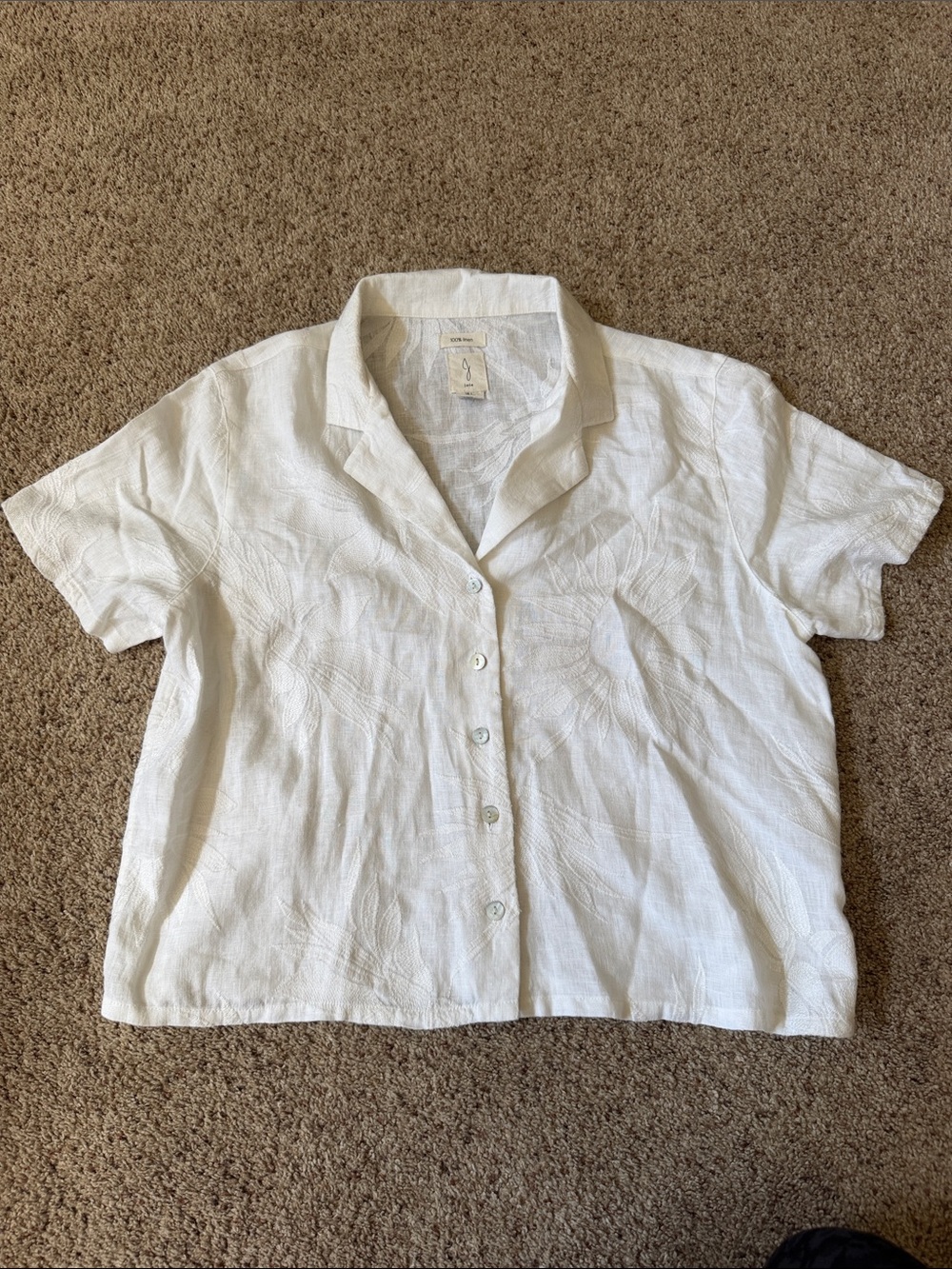 Joie White Short-Sleeve Button-Down Linen Blend Shirt